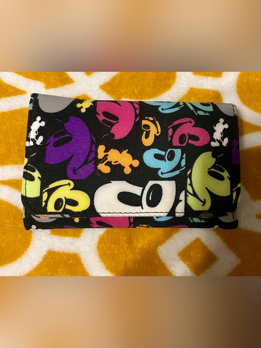 Disney Mickey Mouse Face Print Trifold Wallet, Black/Multicolor, Medium